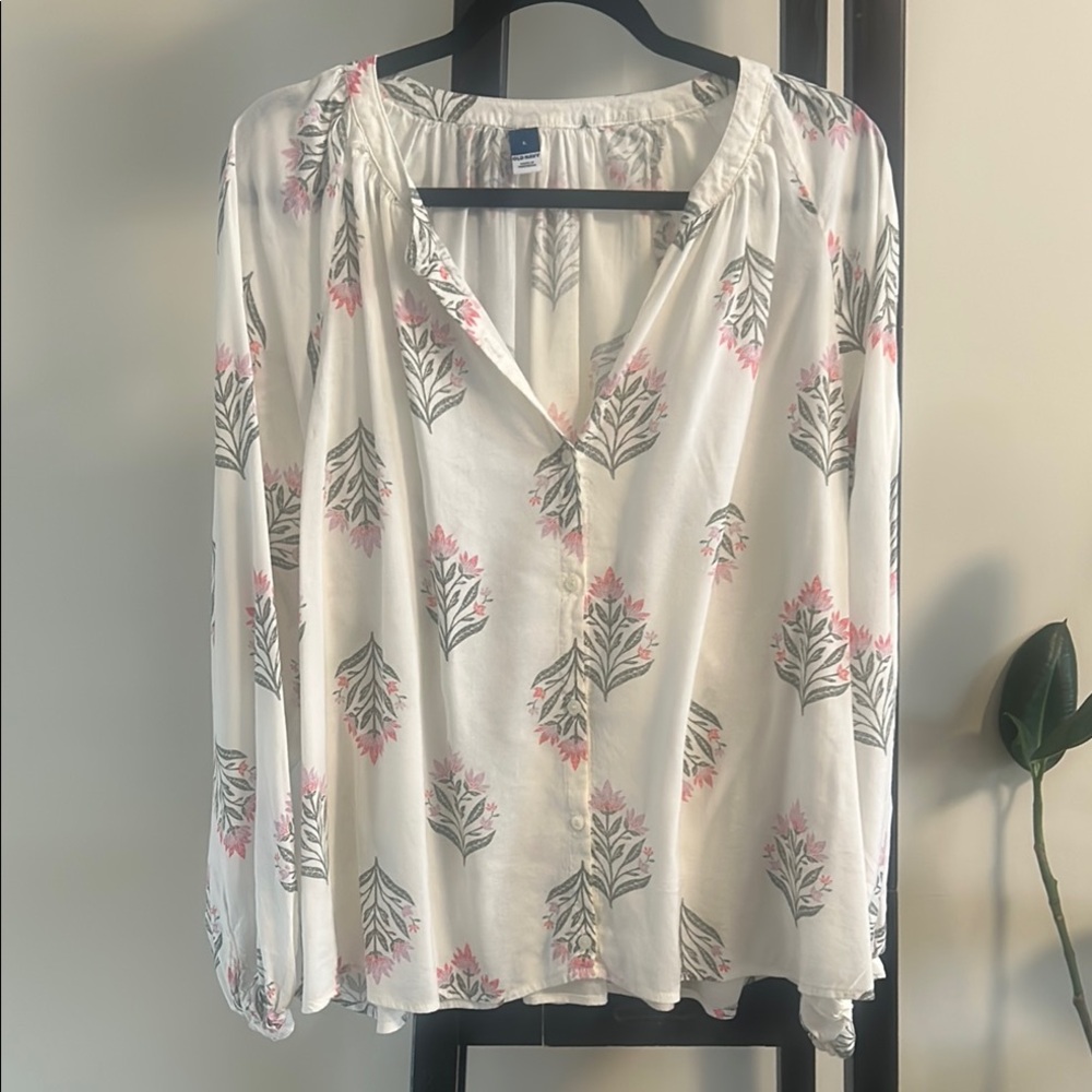 28. Old Navy Pink Blouse with Relaxed Fit and Long Sleeves